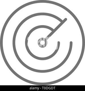 Radar screen, radio waves detection system, GPS map location, geolocation line icon. Stock Vector