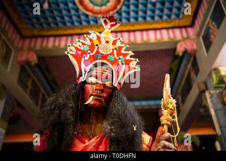 Man in Hindu God dress, Thoothukudi, Tamil Nadu, India, Asia Stock Photo