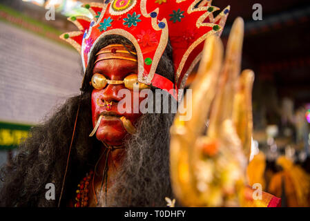 Man in Hindu God dress, Thoothukudi, Tamil Nadu, India, Asia Stock Photo