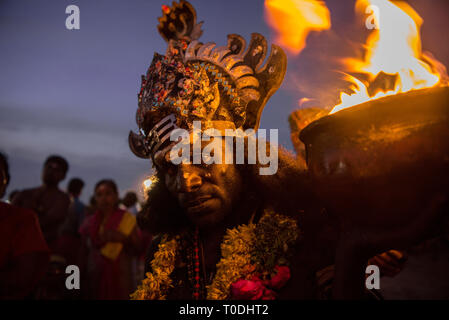 Man dress as Hindu God, Thoothukudi, Tamil Nadu, India, Asia Stock Photo