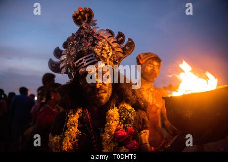 Man dress as Hindu God, Thoothukudi, Tamil Nadu, India, Asia Stock Photo