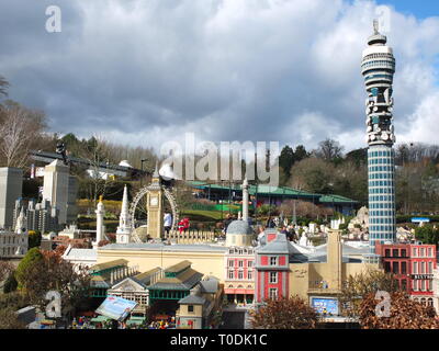 LEGOLAND Windsor Miniland - lego versions of famous London landmarks including the Post Office Tower, Big Ben and London Eye Stock Photo