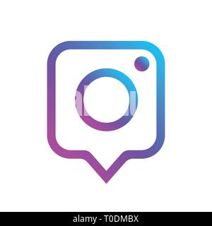 Photo camera icon as social media notification message window with gradient background. Social media photo icon. Element for social network, web, ui Stock Vector