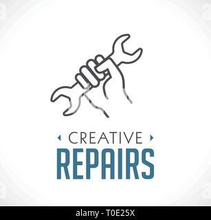 Repairs icon - hand with wrench concept Stock Vector