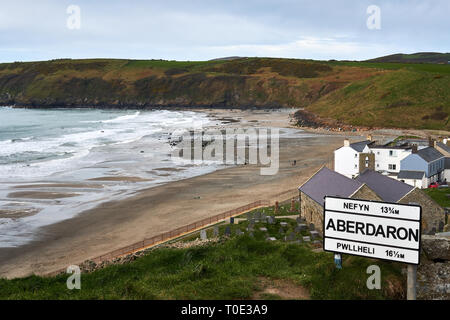 Aberdaron lies on the western tip of the Llyn Peninsula in North Wales. A popular holiday destination. Stock Photo