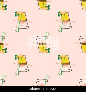 Vector glass of orange juice in hatching style seamless pattern 10 eps Stock Vector