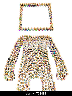 Crowd Of Small Symbolic Figures Forming Big Person Shape With Square Head Empty Frame 3d Illustration Horizontal Isolated Over White Stock Photo Alamy