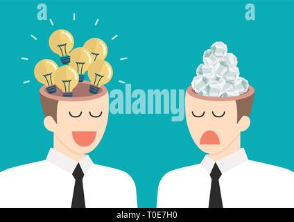 Bright idea and junk idea in businessmen head. Business idea concept vector illustration Stock Vector