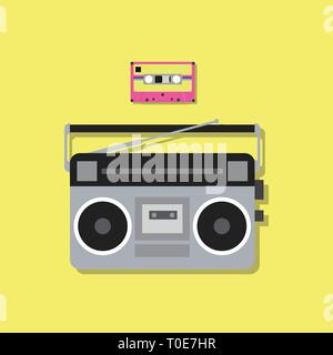 Retro radio player and cassette tape. Vector illustration Stock Vector