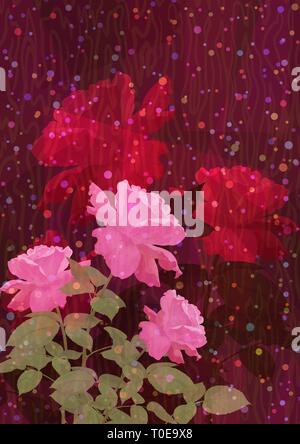 Red and Pink Rose Flowers, Holiday Background. Vector Stock Vector