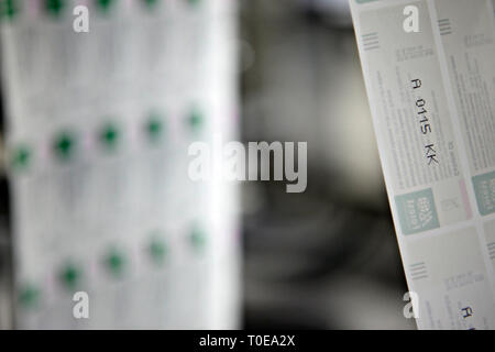 Industrial Machinery used in the printing of pharmaceutical packaging Stock Photo