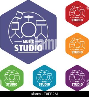 Drum kit icons vector hexahedron Stock Vector