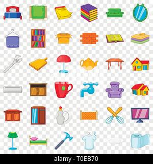 Furniture in house icons set, cartoon style Stock Vector