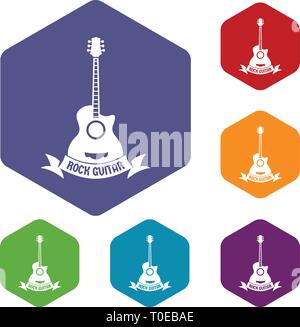 Guitar icons vector hexahedron Stock Vector