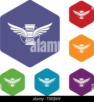 Percussion instrument icons vector hexahedron Stock Vector