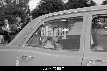 Miss Anna Bohlin, a friend of Brian Jones, former guitarist with the Rolling Stones group, in a car at East Grinstead, Sussex, where she gave evidence at the inquest in to the death of Mr Jones. Stock Photo