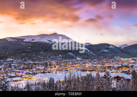 Breckenridge, Colorado, USA town skyline in winter at dawn. Stock Photo