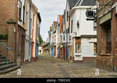 Narrow street with houses in the old town of Amiens, France Stock Photo