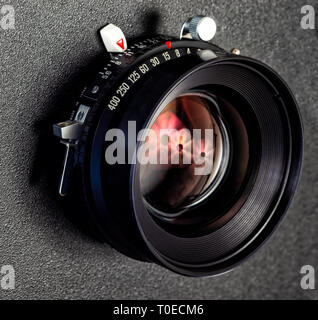 Horizontal Close-up of a Professional View Camera Lens. Stock Photo