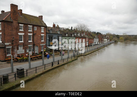Flood defences erected on the river Severn in Bewdley, Worcestershire, England, UK. Stock Photo