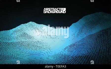 Abstract vector wireframe landscape background. Cyberspace grid. 3d technology wireframe vector illustration. Digital wireframe landscape for Stock Vector
