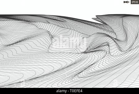 Abstract vector landscape background. Cyberspace grid. 3d technology  illustration. Stock Vector