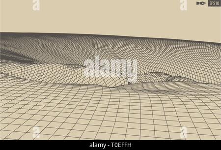 Abstract vector landscape background. Cyberspace grid. 3d technology  illustration. Stock Vector