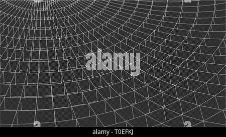 Abstract 3d Illuminated distorted Mesh Sphere . Neon Sign . Futuristic Technology HUD Element . Elegant Destroyed . Big data visualization . Stock Vector