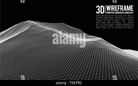 Abstract vector landscape background. Cyberspace landscape grid. 3d technology vector illustration. Stock Vector
