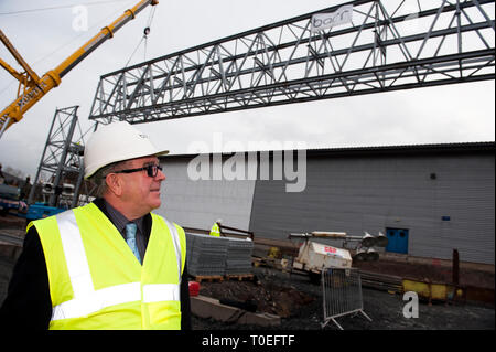 FREE FIRST USE  A massive truss is installed at Tollcross International Swimming Centre to prepare the venue for the 2014 Commonwealth Games.  Council Stock Photo