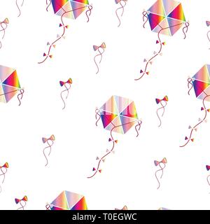 seamless pattern vector with colorful kites on white background Stock Vector