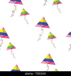seamless pattern with colorful kites vector on white background Stock Vector