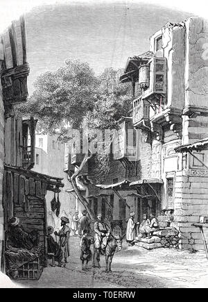Digital improved reproduction, street at Cairo, Egypt, original woodprint from th 19th century Stock Photo