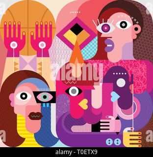 Abstract art portrait of a group of people play ball vector illustration. Stock Vector