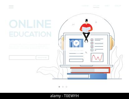 Online education - modern colorful flat design style web banner Stock Vector