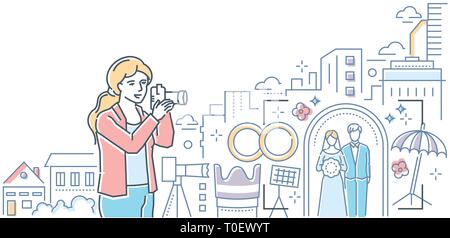 Professional photography - colorful line design style illustration Stock Vector