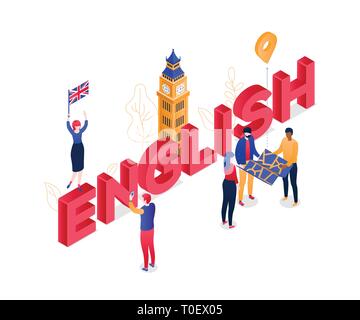 English language - modern colorful isometric vector illustration Stock Vector