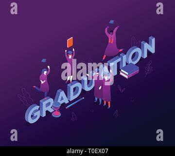 Graduation concept - modern colorful isometric vector illustration Stock Vector