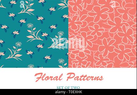 Two soft elegant feminine vector seamless florals Stock Vector