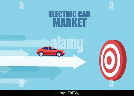 Vector of an electric zero emissions car reaching a business goal in sales Stock Vector