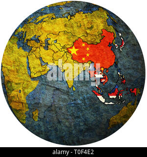ASEAN Plus Three member countries with territories and flags on political map of Asia Stock Photo