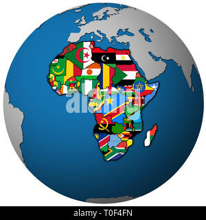 globe map with political map of african union member countries with national borders and flags Stock Photo