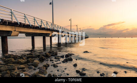 Sunrise over Sandgate Pier in Queensland Australia. Located in Moreton Bay. Stock Photo