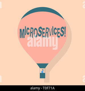 Writing note showing Microservices. Business concept for Software development technique Decomposing an application Hot Air Balloon Floating with Passe Stock Photo