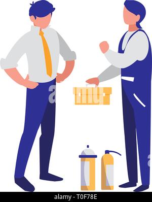 mechanics workers with toolbox characters vector illustration design Stock Vector