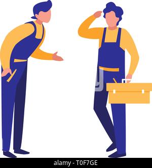 mechanics workers with toolbox characters vector illustration design Stock Vector