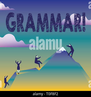 Text sign showing Grammar. Business photo text System and Structure of a Language Writing Rules Business People Climbing Color Mountain by Themselves  Stock Photo