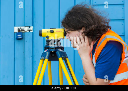 Bournemouth, Dorset, UK. 19th Mar 2019. Lots of activity on and around the beach, as students from University of East London carry out engineering surveying field course work, as part of their studies for a mandatory field course in Land and Engineering Surveying. Credit: Carolyn Jenkins/Alamy Live News Stock Photo