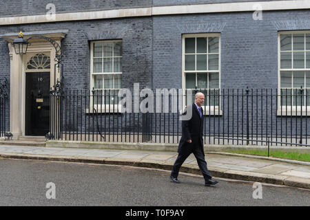 London, UK. 19th March, 2019. Chris Grayling MP, Secretary of State for Transport, leaves 10 Downing Street following the Cabinet Meeting, on the day Prime Minister Theresa May will decide what her next steps will be after her Brexit plans were dealt a significant blow by the Commons Speaker. Credit: Thomas Krych/Alamy Live News Stock Photo