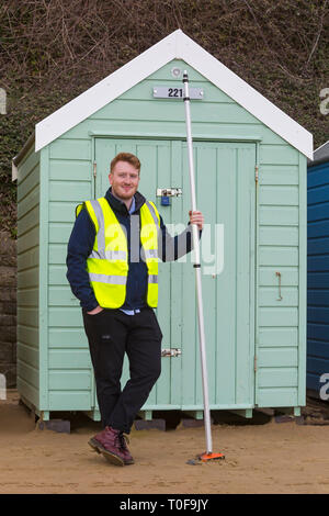 Bournemouth, Dorset, UK. 19th Mar 2019. Lots of activity on and around the beach, as students from University of East London carry out engineering surveying field course work, as part of their studies for a mandatory field course in Land and Engineering Surveying. Credit: Carolyn Jenkins/Alamy Live News Stock Photo